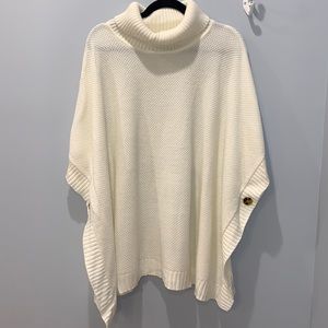 LOFT knit poncho with side buttons - cream